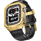 SUPLINK Stainless Steel Case and Band Compatible with Apple Watch Band 49mm for Men,Metal Case Silicone Strap Protective Bumper for iWatch Apple Watch Ultra 2 Bands/Ultra Watch Band Gold