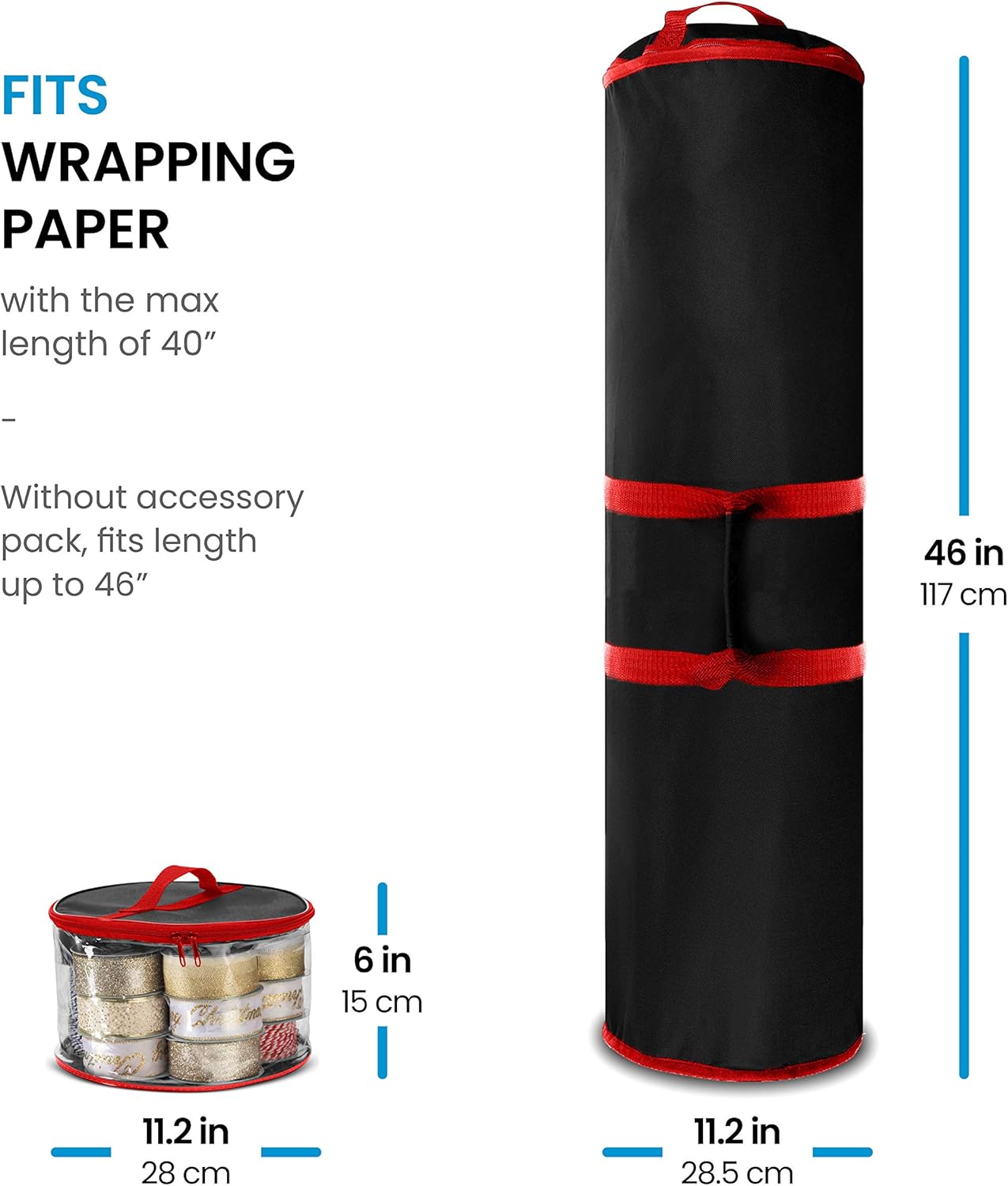Premium Christmas Wrapping Paper Storage Bag - Fits 20 Rolls & Ribbon Holder, 46-Inch- Underbed Xmas Organizer With Gift Wrap Accessory Box, Dual Zips & Carry Handles, Tear Proof 600D- 5 Year Warranty: Home & Kitchen