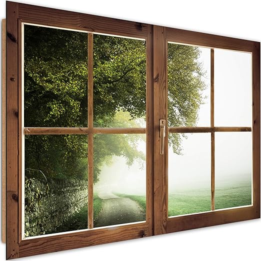 Wandbild Xxl Fenster 3d Illusion Deko Kunst Bilder Natur Rustikal Grun 120x80 Cm Amazon De Kuche Haushalt