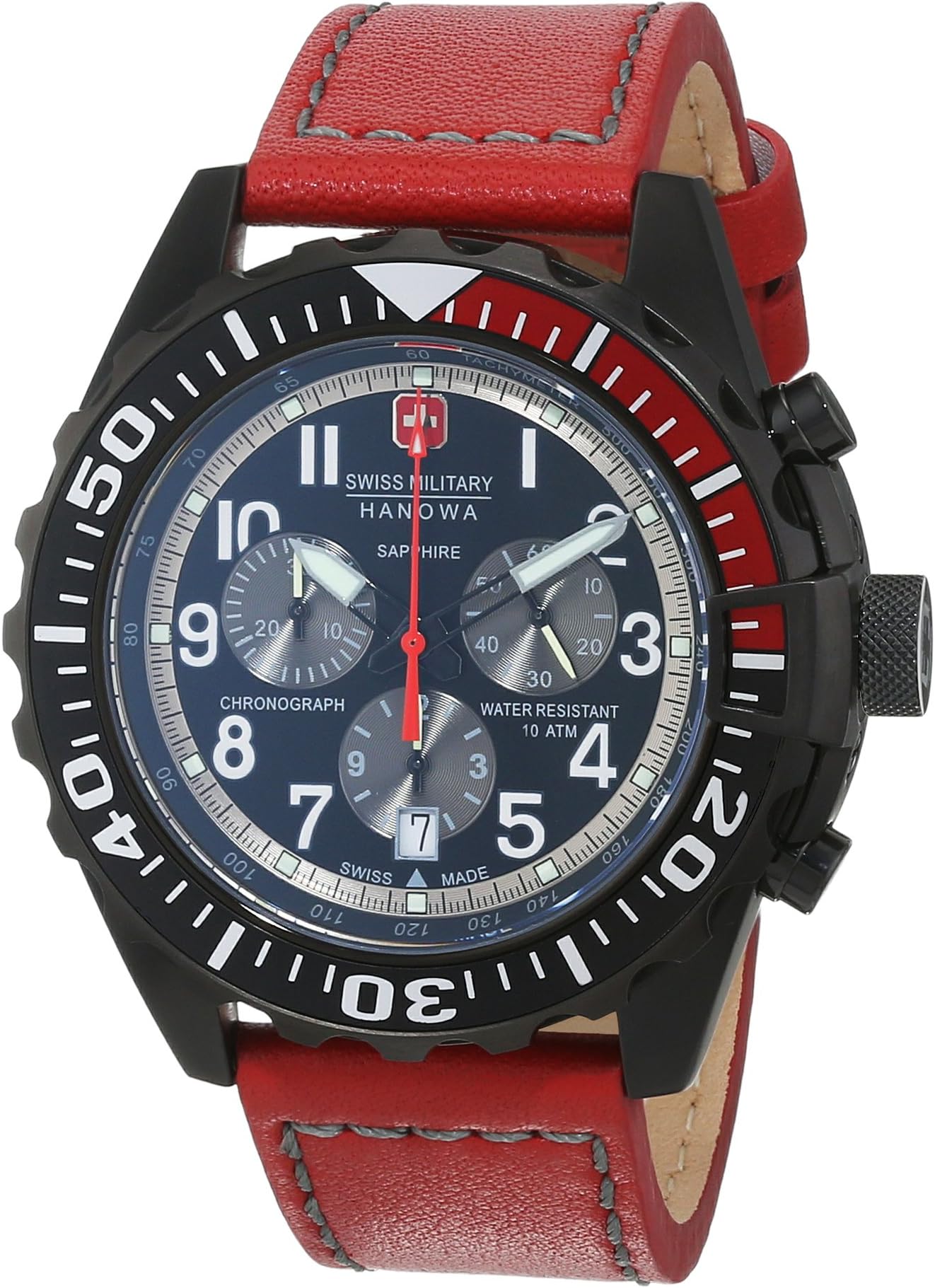 Swiss Military HanowaMen Analog Quartz Watch with Leather Strap 06-4304.13.007