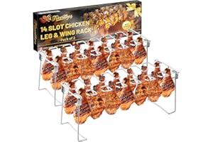 Triceratops 2 Packs Grill Rack, Chicken Leg and Wing Rack, 14 Slots BBQ Chicken Drumsticks Holder Stainless Steel Roaster Sta