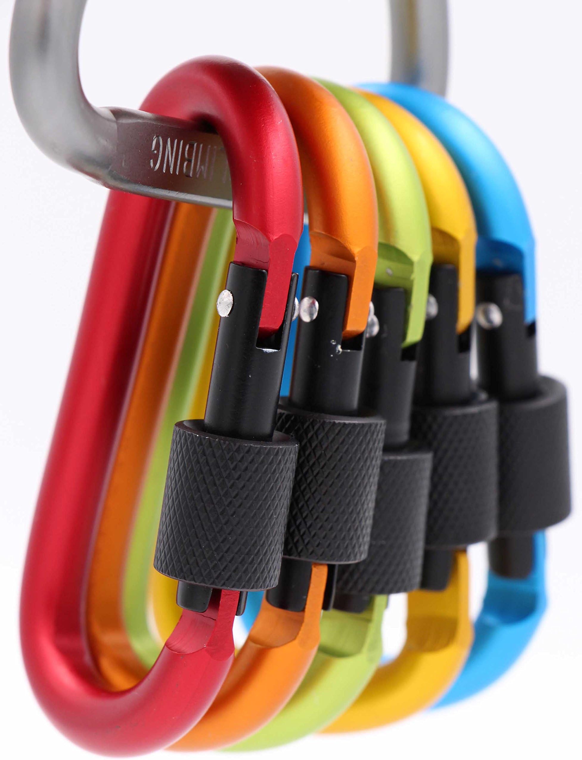 LeBeila Carabiner Clip Aluminum D-Ring Carabiners - 5 Pack Screw Locking Buckle Hook D Shape Spring Snap Keychain Clips, Strong and Light Lock Caribeaners for Outdoor Camping, Hiking (Multicolor 2)