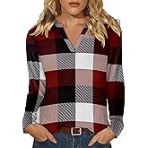 CRAZY GRID Women V Neck Fall Top Loose Fashion Casual Long Sleeve Shirt Comfy Blouse for Office Work and Daily Wear