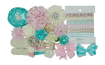 Amazon Com Aqua Ivory Gold Pink Diy Headband Kit Makes 12