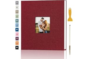 AENBUSLM Photo Album Self Adhesive Pages for 4x6 5x7 8x10 Pictures Magnetic Scrapbook Photo Albums with Sticky Pages Books with A Metallic Pen for Baby Wedding Family 11x10.6 Red 40 Pages