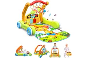Move2Play, 4-in-1 Baby Play Mat & Activity Center Gym | Walker | Infant Present for Tummy Time | Birthday Gift for 3, 4, 5, 6, 7, 8, 9, 10, 12 + Month Old Boys & Girls (Yellow)