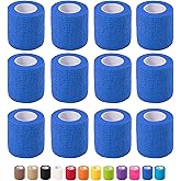 12 Pack Self Adhesive Bandage Wrap, 2 in x 5 Yards Non-Woven Self Adherent Cohesive Bandage, Vet Wrap Wound Tape for Thumb Finger Wrist Knee Ankle, Royal Blue