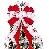 Christmas Tree Topper Christmas Wreath Bow, 52 * 13 inches Tree Toppers Bow withSanta Claus Patterned Ribbon for Xmas Tree Christmas Rustic Farmhouse Home Holiday Party Decorations Red White