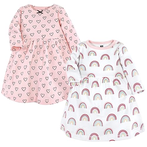 Hudson Baby Infant and Toddler Girl Cotton Dresses, Modern Rainbow, 9-12 Months