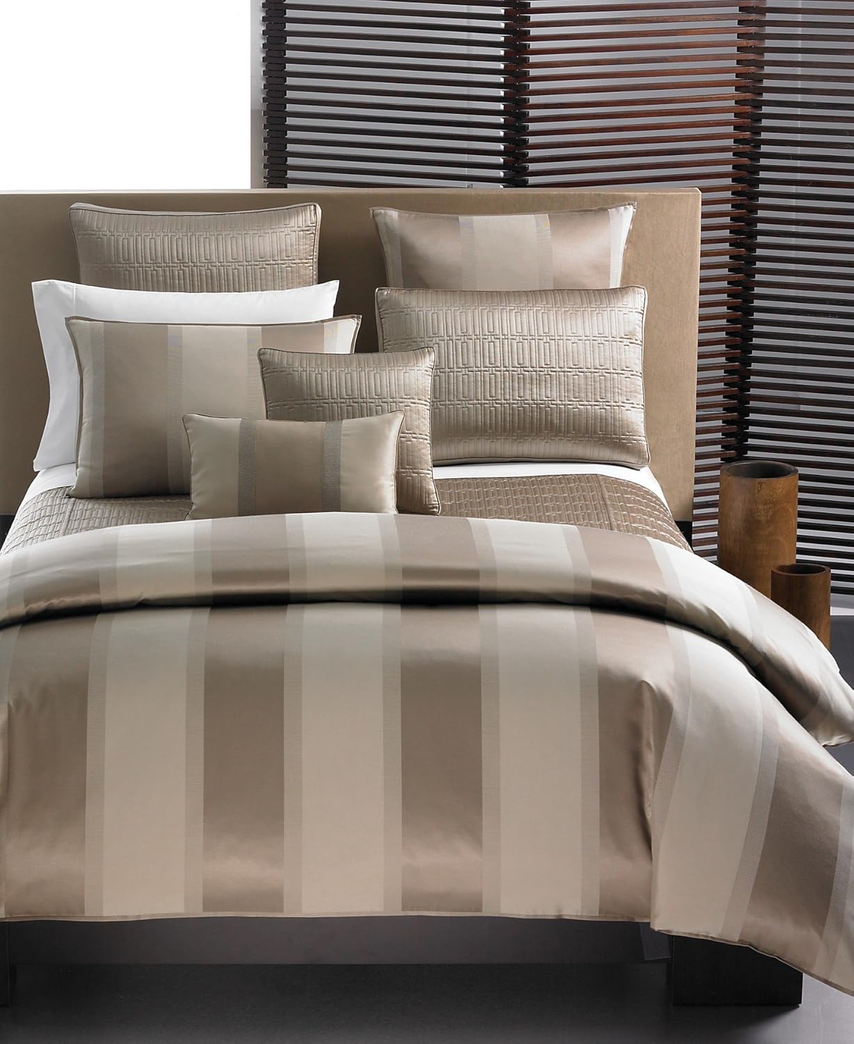 Hotel Collection "Wide Stripe Bronze" Duvet Cover, Queen