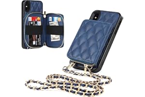 ShunJieTech for iPhone Xs Case,for iPhone X Wallet Case with Card Holder,Crossbody Chain Purse Wrist Handbag Strap Leather Cover Case [Card Slots][Coin Zipper Pocket](5.8")-Blue