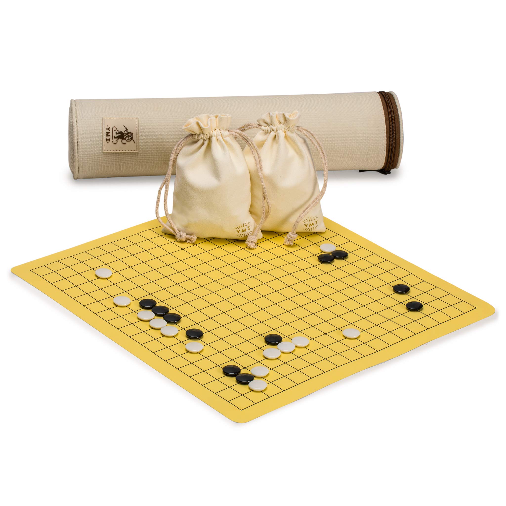 Yellow Mountain Imports Magnetic 19x19 Roll-up Portable Travel Go Game Set Board (36.6 x 34.5 x 0.1 centimeters) with Single Convex Stones - Classic Strategy Board Game (Baduk/Weiqi)