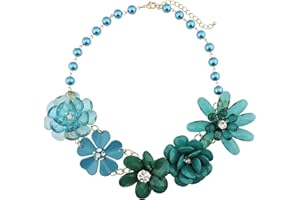 Bocar 5 Flower Braided Crystal Statement Chunky Necklace Bib Collar Flower Pearl Jewelry for Women