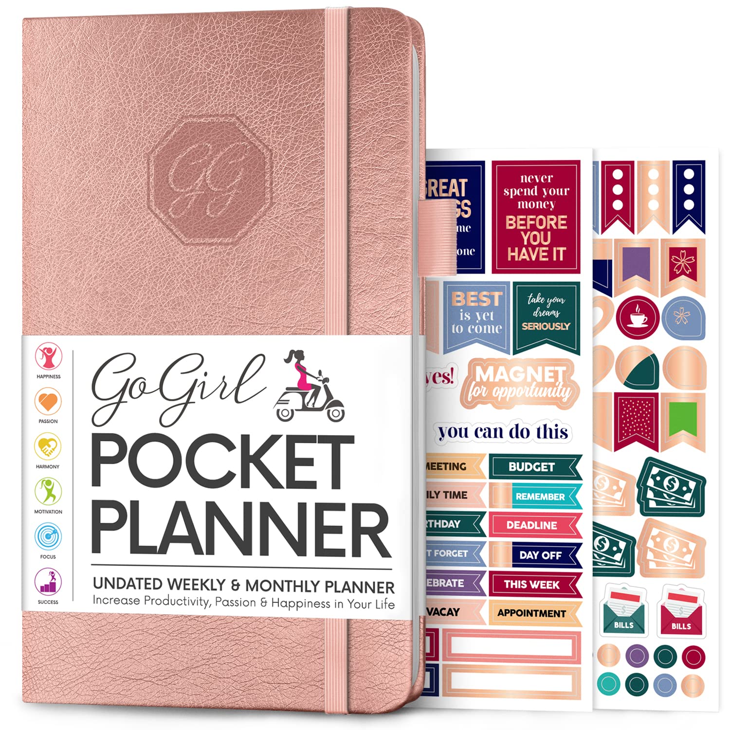 GoGirl Planner and Organizer for Women – Pocket Weekly Planner, Goals Journal & Agenda for Time Management & Productivity. Undated (Rose Gold) — image 1