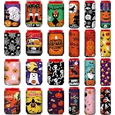 SiliFine 24 Pcs Halloween Can Cooler Sleeve Neoprene Beer Drink Cover Decor | Spooky Collapsible Bottle Cup, Insulated Beverages Cans Coolers, Ghost Bat Skeleton Prints, Holiday Party Favors, for Adults
