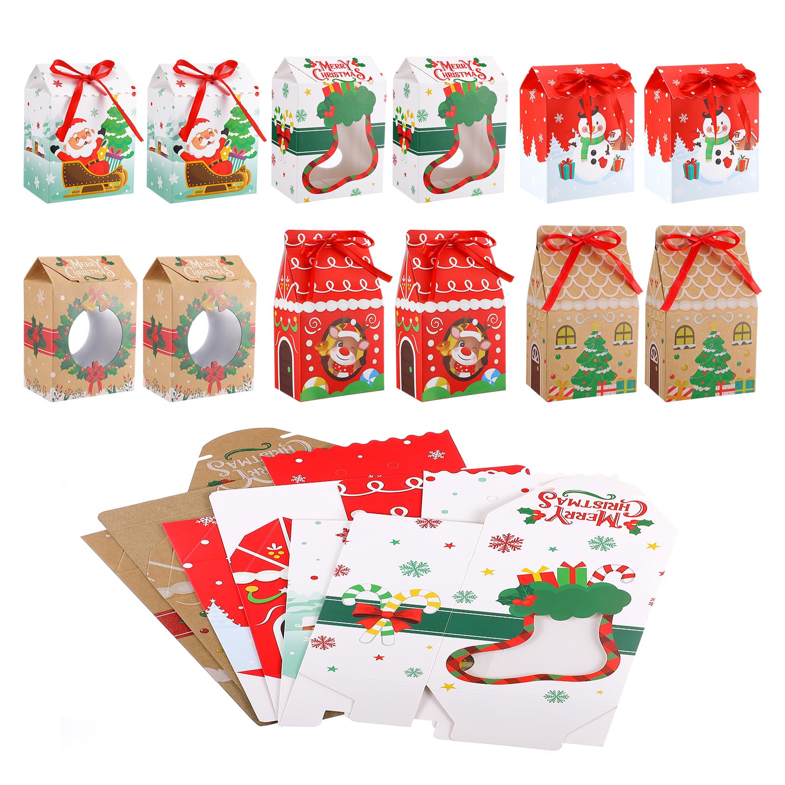 18 Pack Christmas Packaging Boxes Reusable Craft Paper Boxes Xmas Party Favor Bags for Pastry Cookies Candies Chocolate