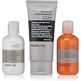 Anthony Face It & Go Kit, Set Includes Glycolic Facial Cleanser 3.4 Fl Oz. All Purpose Facial Moisturizer 3 Fl Oz. Facial Scrub 3.4 Fl Oz.