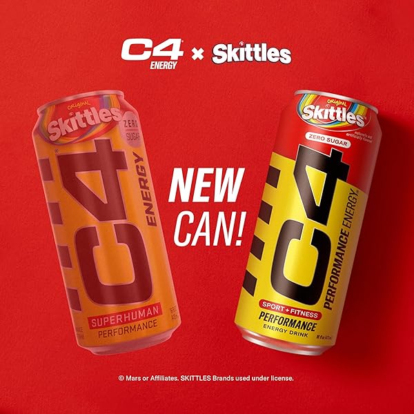 CELLUCOR C4 PERFORMANCE ENERGY DRINK | SKITTLES | ZERO SUGAR CARBONATED PREWORKOUT ENERGY | 200MG CAFFEINE WITH BETA ALANINE | 16 FL OZ (12 PACK)
