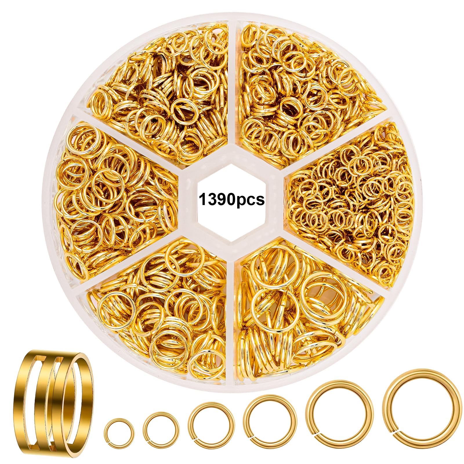 DOETYD 1390 Pcs Jump Rings Boxed Gold Round Hoops Metal Ring for Jewelry Making DIY Craft Making Such as Bracelet Pendant Necklace Earring — image 1