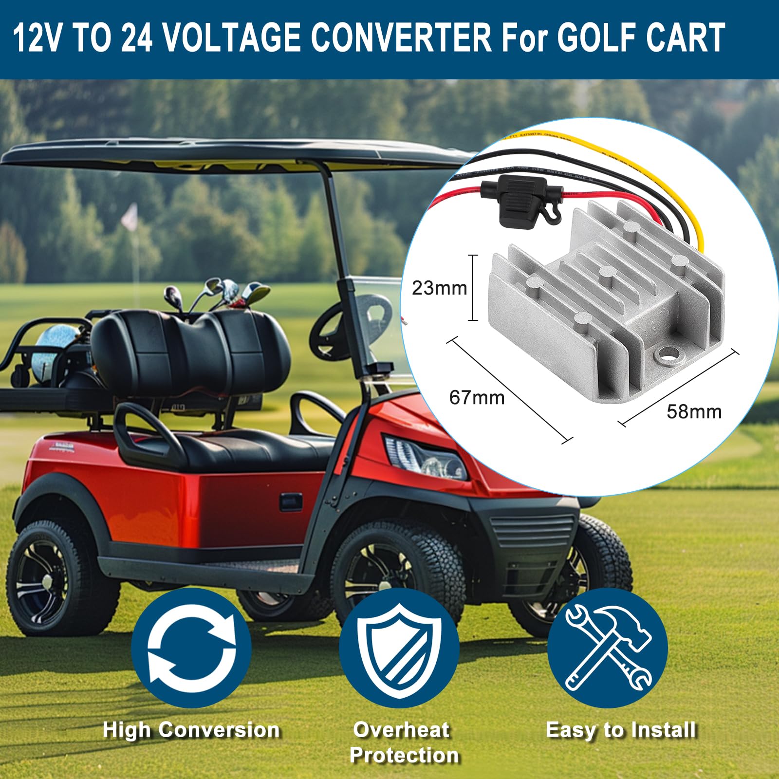 DC 12V Step Up to 24V 3A Boost Converter 72W DC Voltage Regulator Power Converter Waterproof Module Transformer for Golf Cart Club Car Recreational Vehicle