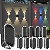 Herzila 10 Pack Solar Fence Lights-RGBW Solar Powered Fence Wall Lights Waterproof 8-Color Changing Top and Bottom Lighting Wall Lights for Outdoor/Patio/Porch/Pool Cage