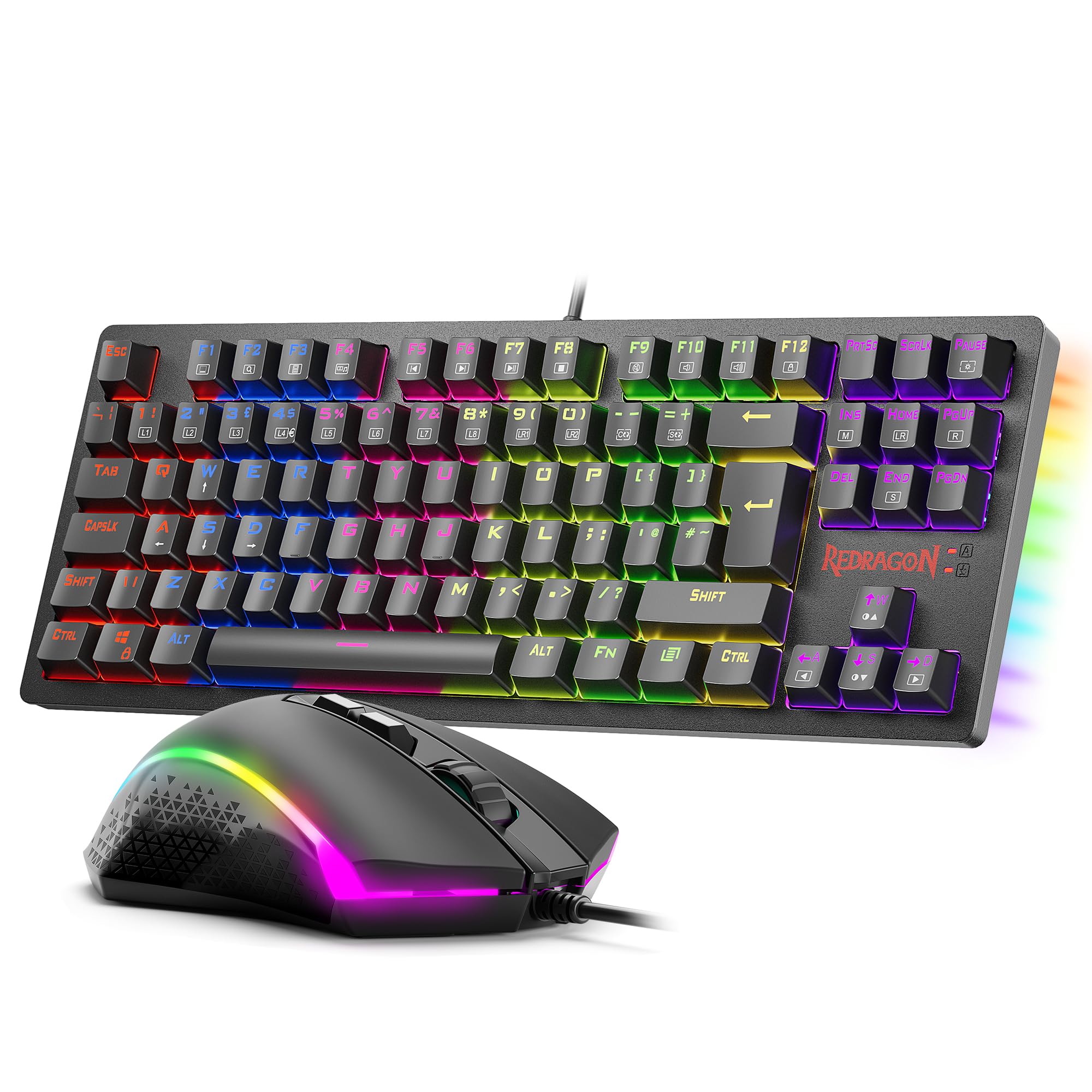 Redragon S113 Wired Mechanical Gaming Keyboard and Mouse Combo, UK Layout, LED Rainbow Backlit with Brown Switches and RGB Mouse 4200 DPI, 7 programmable buttons for Windows/Mac