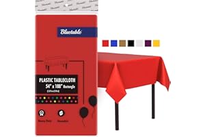 BLUETABLE Plastic Tablecloth Red Disposable (12 Pack) Bulk Ultra Heavy Duty - Rectangle Table Cloth (54” x 108”) 6 Foot or 8 Foot Tables, Red Party Birthdays (Mantel de Plastico) Christmas [12 Pack]