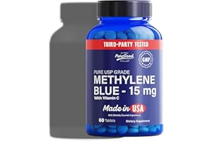 PureGood Pharmaceutical Grade Methylene Blue Tablets (60 Count) – 15 mg, with Vitamin C – USP Grade, Third-Party Tested, Formaldehyde & Alcohol Free, Amber Bottle