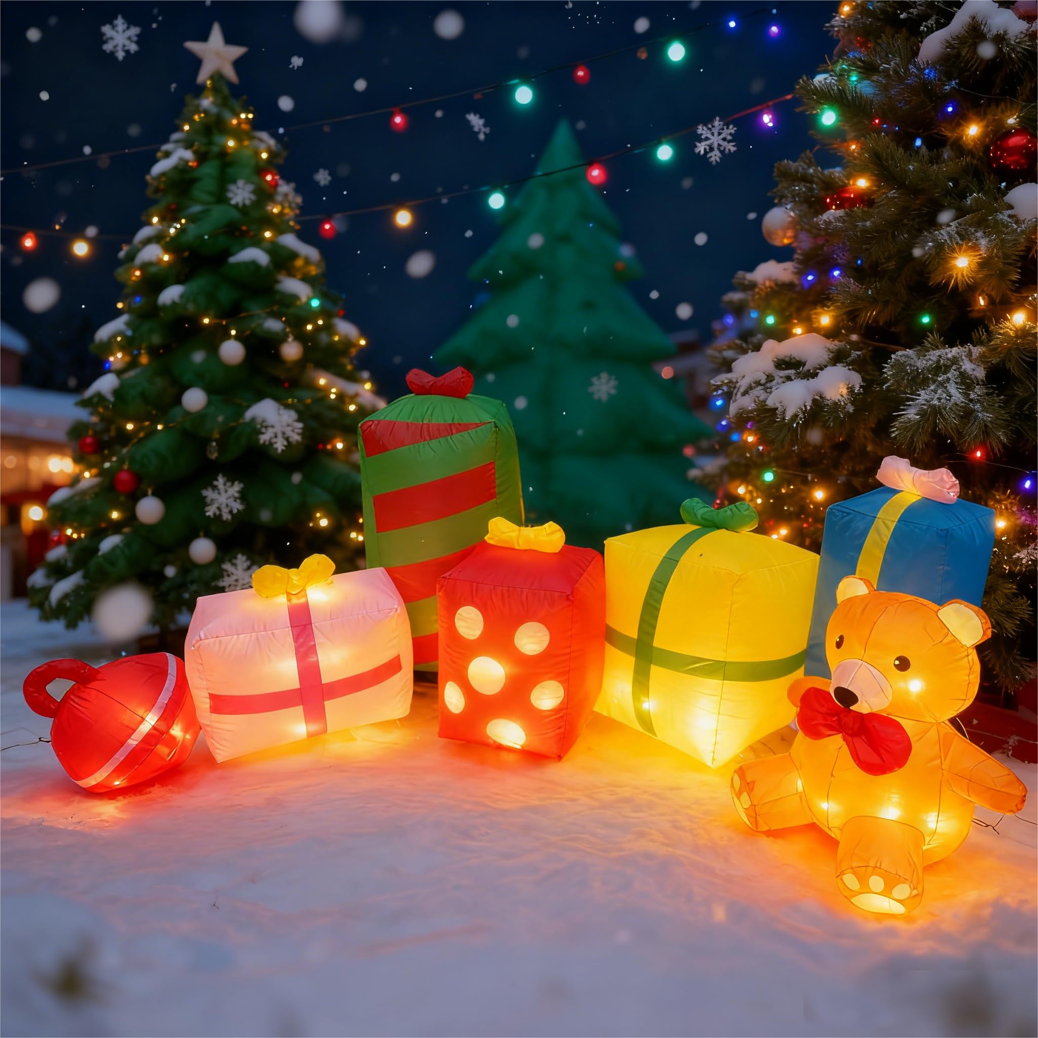 Photo 1 of 10FT Long Christmas Inflatable 6 Gift Box with Teddy Bear LED Lighted Outdoor Holiday Decor Blow Up Yard Decoration for Xmas Merry Christmas Inflatable Gift Boxes Outdoor Decorations