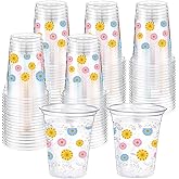 Hushee 60 Pcs Floral Cups with Spring Summer Fall Flower 16 oz Wildflowers Plastic Disposable Drinking Cups for Summer Spring Autumn Birthday Baby Shower Party Supplies(Colorful Daisy)