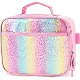 mibasies Kids Lunch Box for Girls Toddler, Insulated and Reusable Lunch Bag for School, Pink Blue Rainbow
