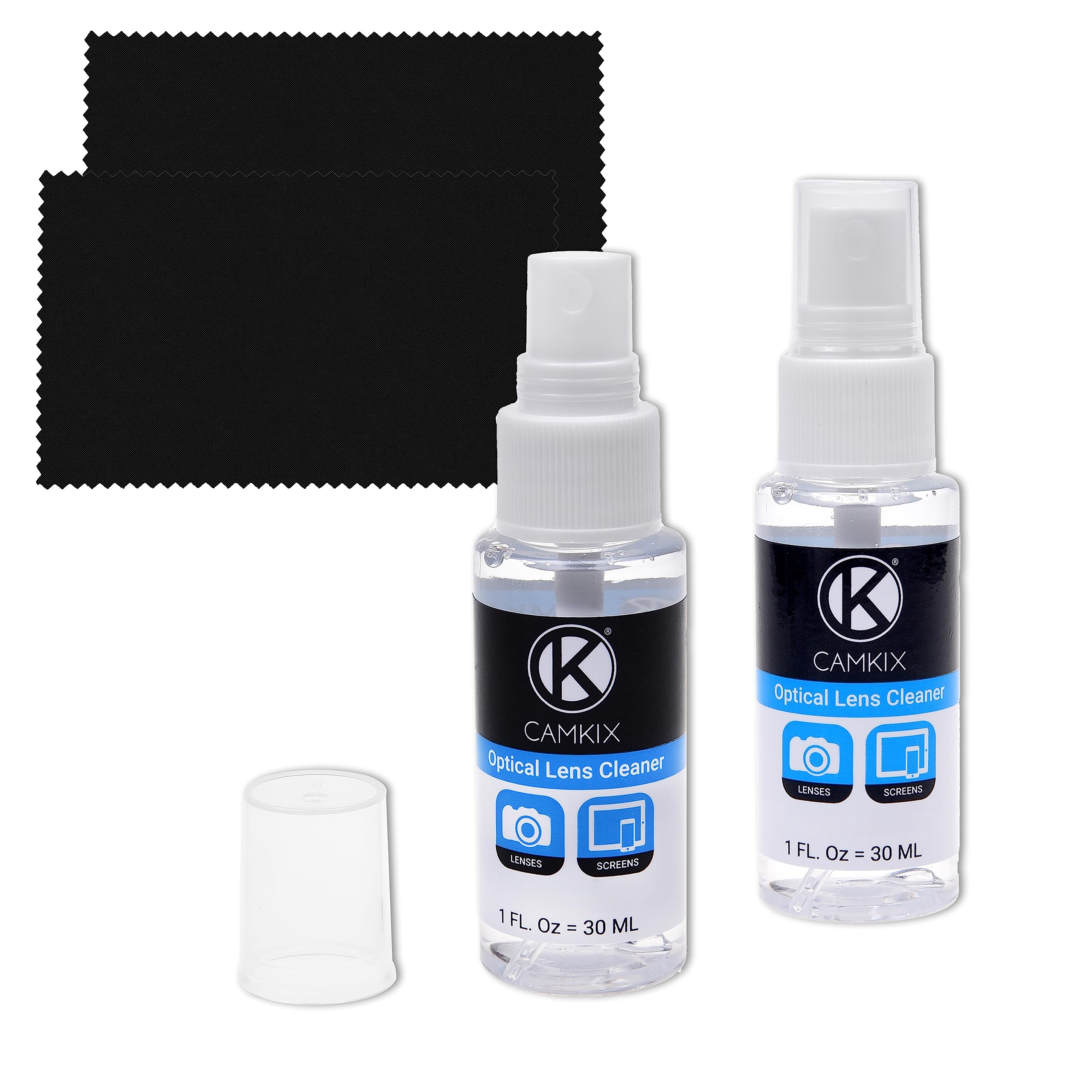 Camkix Lens and Screen Cleaning Kit - 2x cleaning spray 2x microfiber cloth - Perfect to clean the lens of your DSLR and compatible with your GoPro camera, smartphone, tablet, notebook, etc