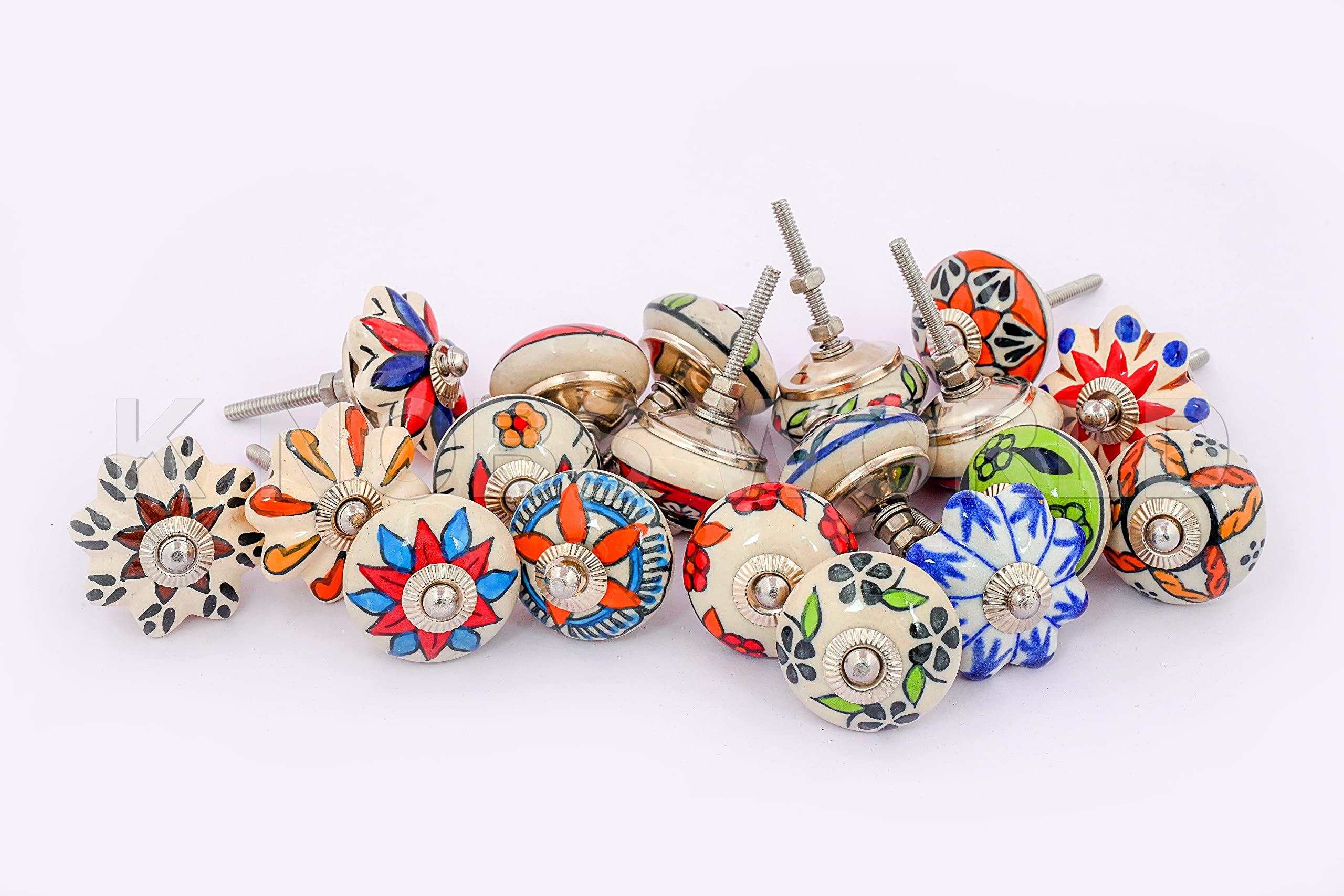 20 Mix Vintage Look Flower Assorted Ceramic Knobs Door Handle Cabinet Drawer Cupboard Pull (T+P)