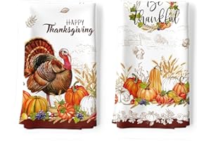 Arquiel Fall Thanksgiving Turkey Pumpkin Tea Towels, Cotton Kitchen Towel 18.9 × 27.5 Inch, Quick Drying Dish Cloth for Party