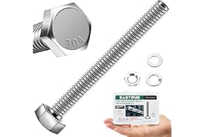 EASTPUK 1/4-20 x 2-1/2" Hex Head Bolts Screws with Nuts, Flat & Lock Washers, 304 Stainless Steel Bolts and Nuts External Hex