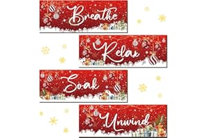 Huwena 4 Pcs Winter Bathroom Wall Decor Winter Wooden Decor Relax Soak Breathe Unwind Art Hanging Wall Pediments Rustic Xmas Wooden Sign for Xmas Home Living Room Laundry Spa(Ball)