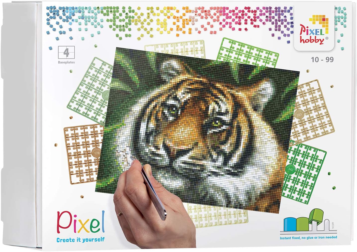 Pixel Pracht Creatives Hobby P090028 Mosaic Gift Box Tiger Image Approx. 25.4 x 20.3 cm, Easy Plug-In System