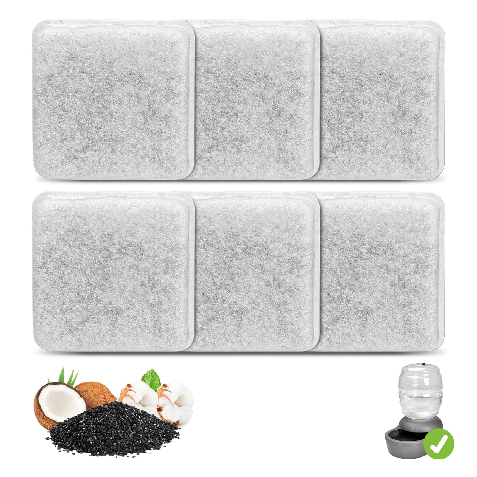 Photo 1 of 6 Pack Charcoal Replacement Filters for 0.5/1/2.5/4 GAL Gravity Waterer, YOIHABV Cat Fountain Filters, Dog Water Dispenser Filters, Pet Fountain Filter Replacement, Control Chlorine and Odor