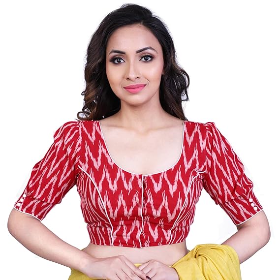 Women's Cotton Ikkat Stitched Stitched Blouse (D-005327-Red)