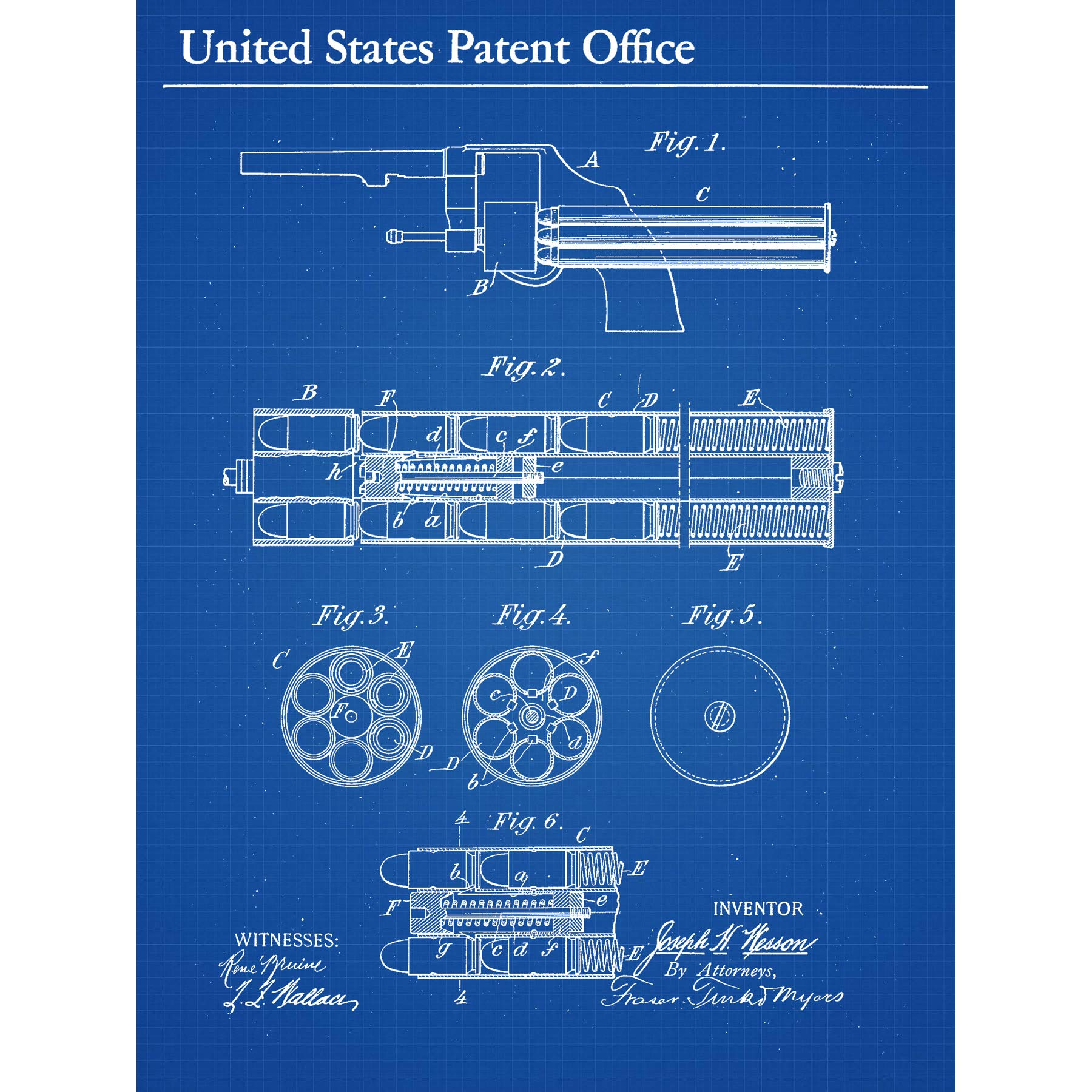 Artery8 Smith Wesson Revolver Gun Pistol 1917 Vintage Patent Premium Wall Art Canvas Print 18X24 Inch