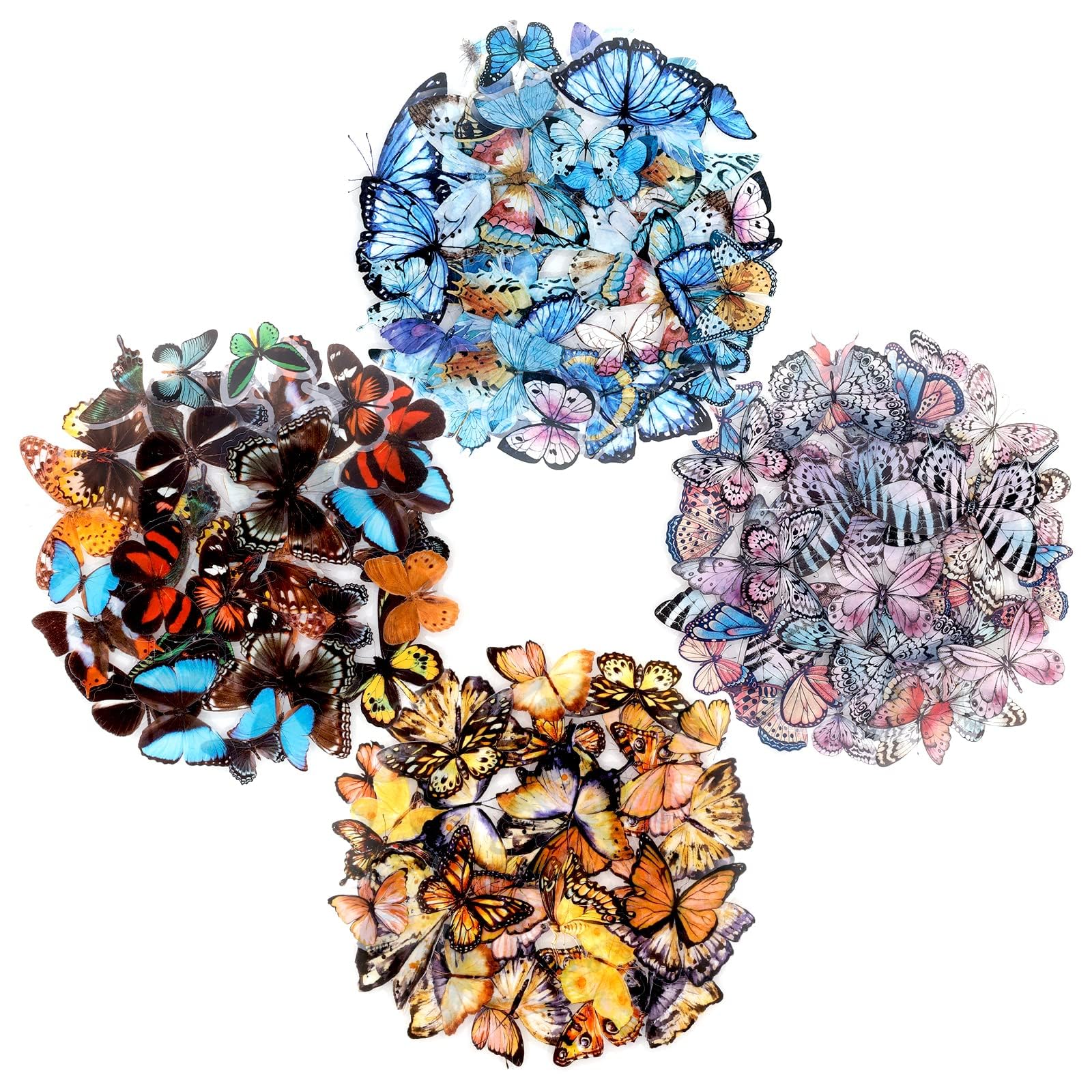 160pcs Butterfly Sticker Set, NogaMoga 4 Packs Colorful PET Decorative Butterfly Stickers for Scrapbook, Planner, Bullet Journal, Wall and Windows