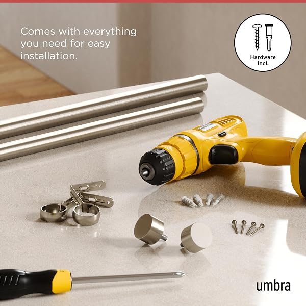 UMBRA CAPPA MODERN 1″ CURTAIN ROD, INCLUDES 2 MATCHING FINIALS, BRACKETS & HARDWARE, NICKEL