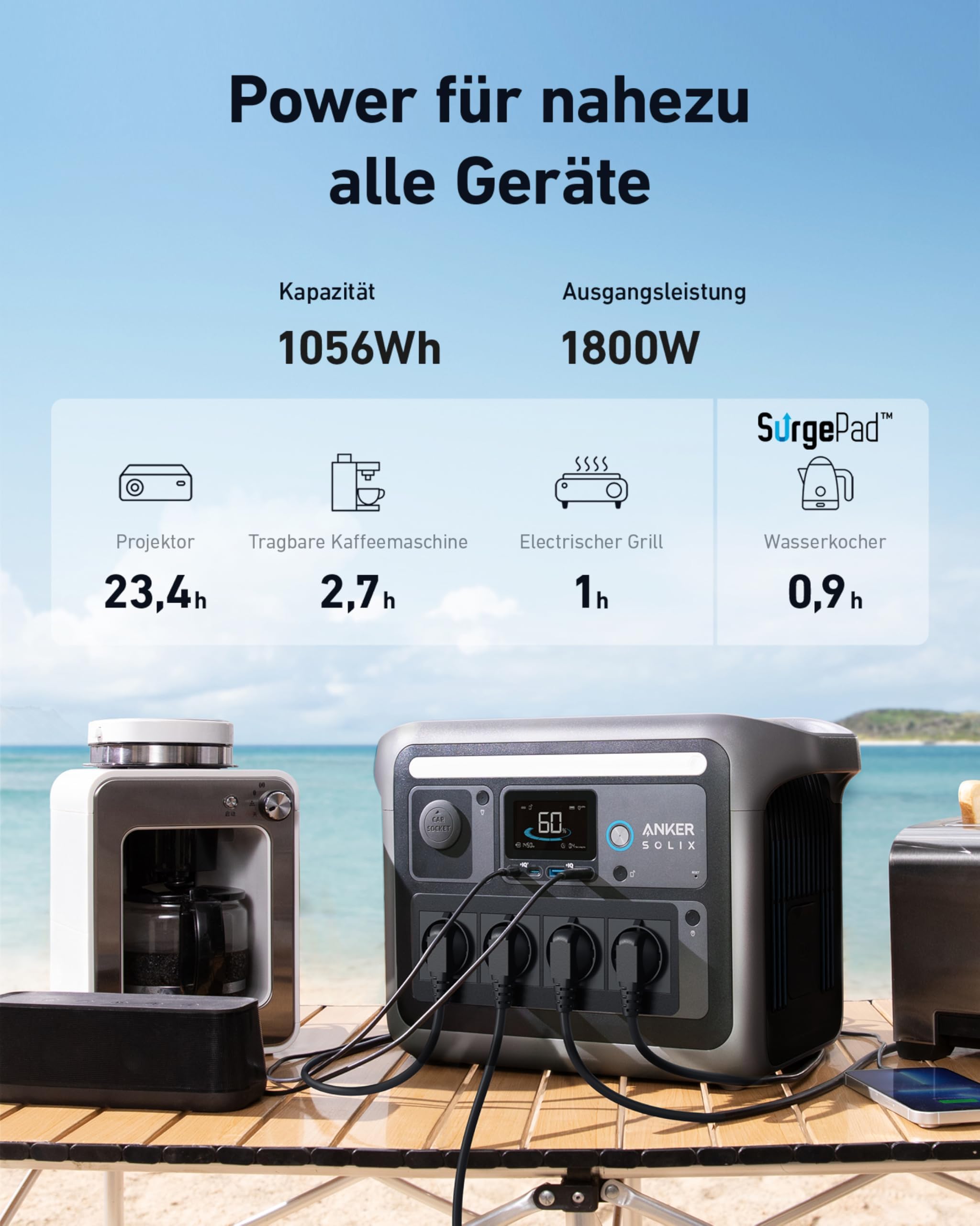 Anker SOLIX C1000 Tragbare Powerstation, LiFePO4, 1800W Solargenerator, 100% geladen in 58 Min. mit UltraFast Modus, LFP Powerstation für Outdoor, Camping und Stromreserve (Optionales Solarpanel) 4