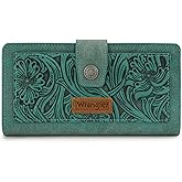 Montana West X Wrangler Tooling Flower Wallet Women Bifold Phone Wallet Large Capacity Credit Card Cash Wallets, Card Cases & Money Organizers Ladies Female Western Wallets with RFID Lining