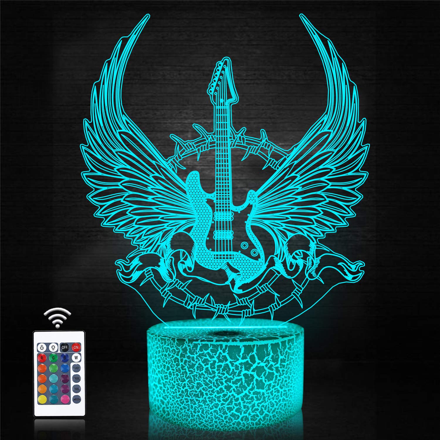 Coopark Guitar Night Light 3D Illusion Lamp LED Desk Table Lamp 16 Color Changing Touch Sensor Remote Nightlight with USB Cable for Music Lover Bedroom Kids Birthday Gifts Decoration