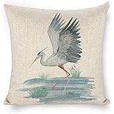 Icotoibabie Linen Throw Pillow Covers Dancing Blue hegron on Coastal 18x18 Decorative Pillows for Couch Cushion Sofa Outdoor