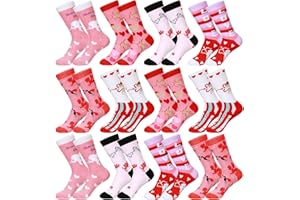 Floraltop 12 Pair Valentine's Day Socks for Women, Heart Love Bear Lip Cupid Rose Gift Patterned Socks for Mom Friends Sister