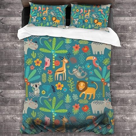 Amazon 布団カバー シングル 3点セット 寝具カバー セット ベッド用 布団用 掛け布団カバー ジャングルの花 木 キャラクターの動物 肌に優しい ギフトを移動する新年の装飾 177x218cm 寝具カバーセット オンライン通販