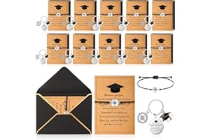 Remuuly 10 Set Graduation Gifts Compass Bracelet with Keychain Envelope 2024 Graduation Gifts Adjustable Compass Bracelet Unisex Bracelet with Inspirational Card for Graduation Inspire Gifts