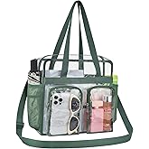 Oraben Clear Tote Bag Clear Bag Stadium Approved 12x6x12 Stadium Bag for Work, Sports Games,Gym Two Pockets, Forest Green
